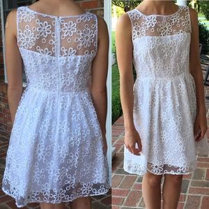 Pure white mesh dress with embroidered flowers